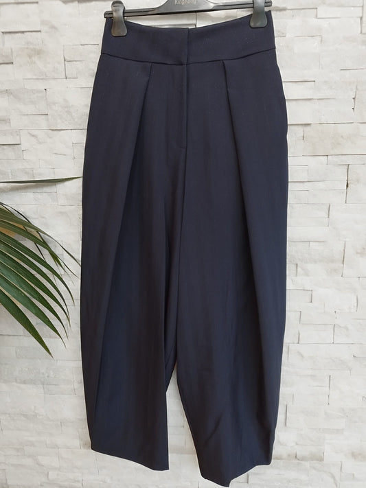 Pantalone blu con gessatura argento modello baloon