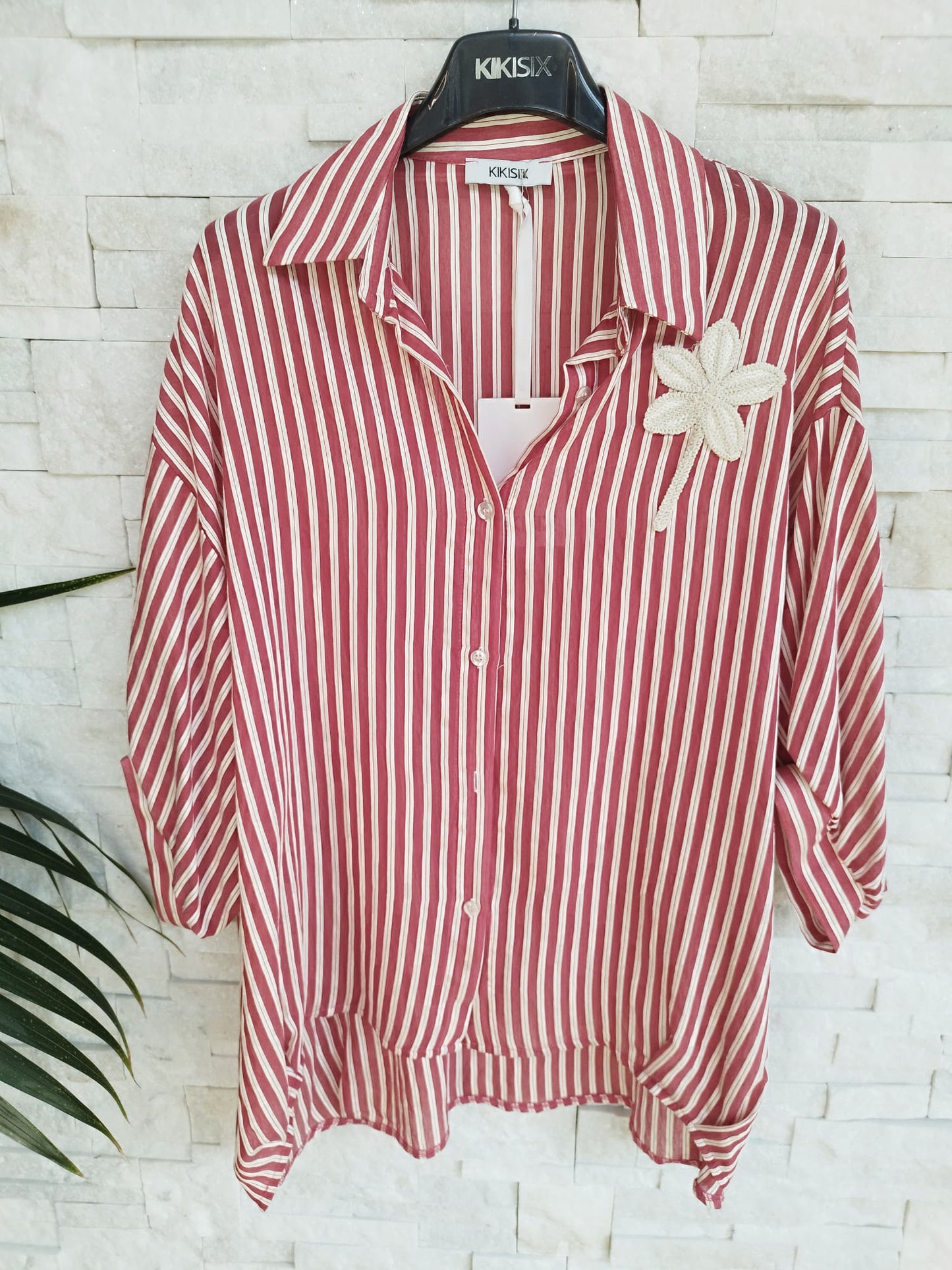 Camicia Over in Tencel a righe rosse