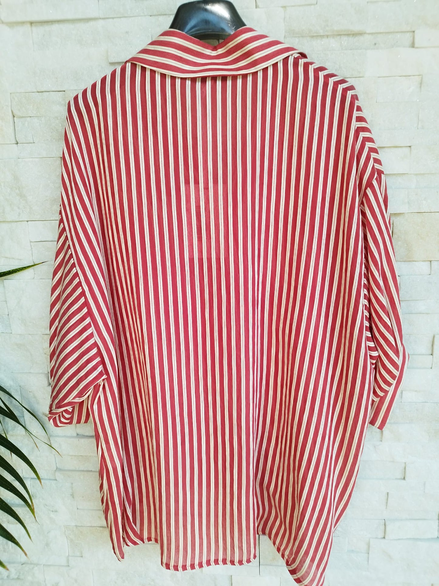 Camicia Over in Tencel a righe rosse
