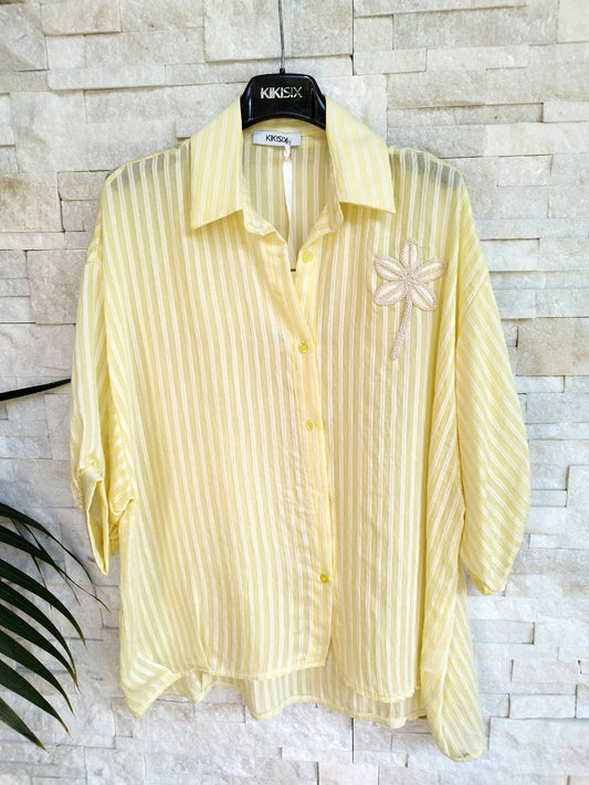 Camicia Over in Tencel a righe burro