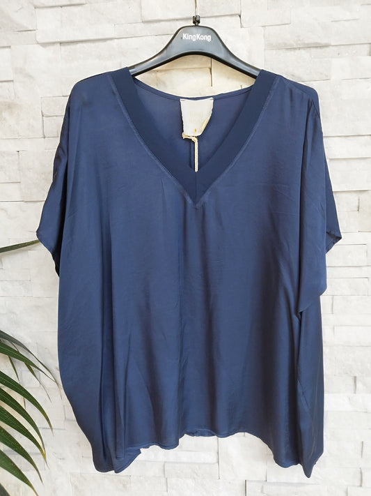 Casacca manica corta e scollo a V blu notte