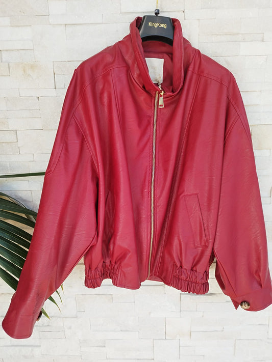 Bomber vintage ecopelle colore rosso