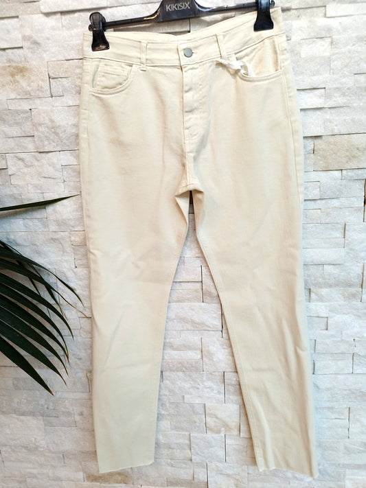 Pantalone denim bull flare crema