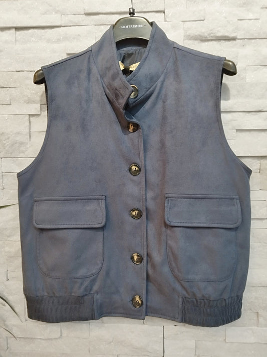 Gilet con tasche in dainetto blu