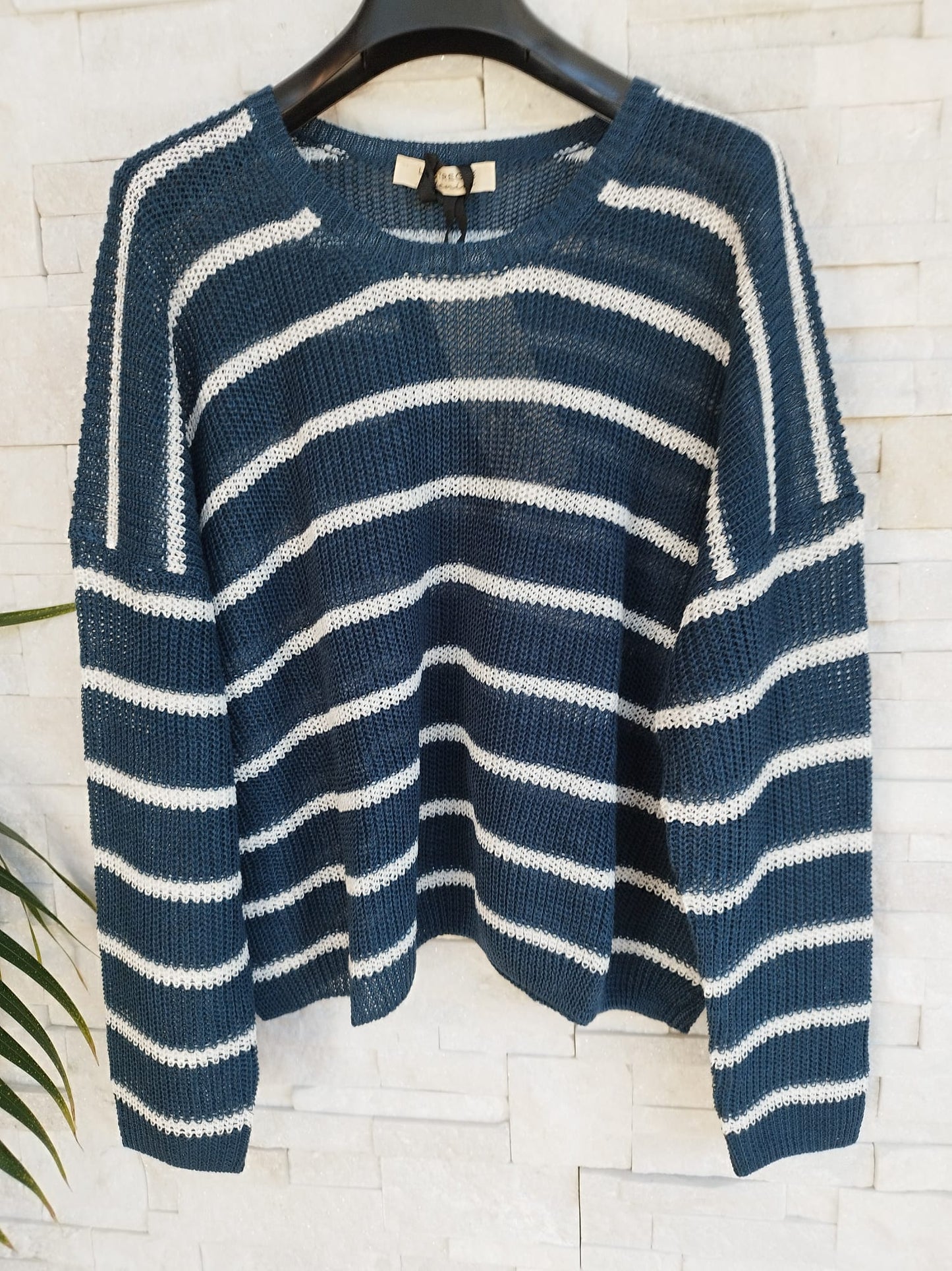Maglia girocollo a righe colore blu / panna