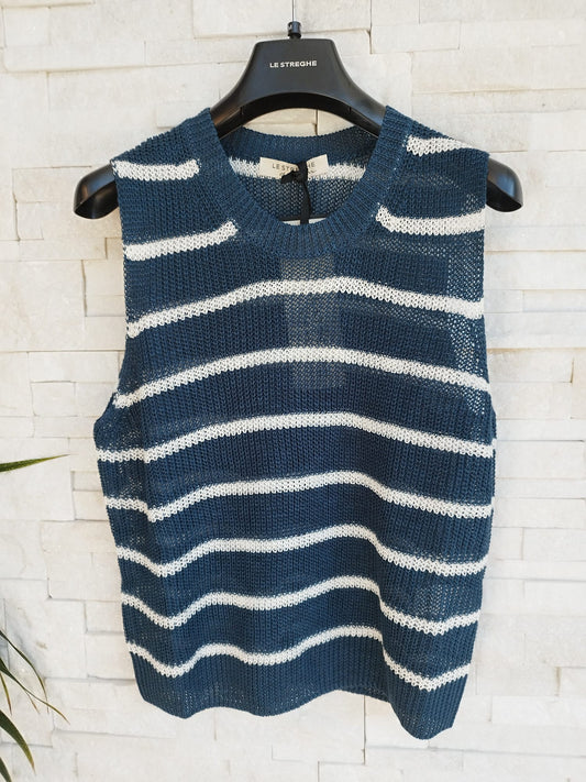 Gilet a righe colore blu / panna