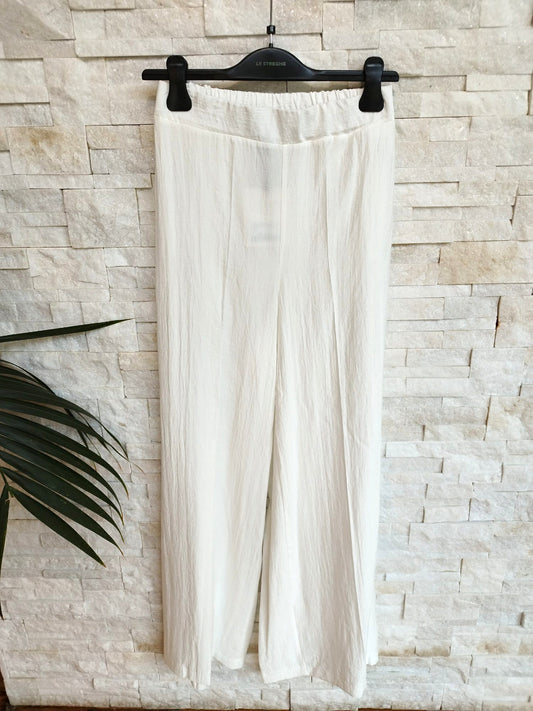 Pantalone dritto con elastico in vita sul retro colore bianco