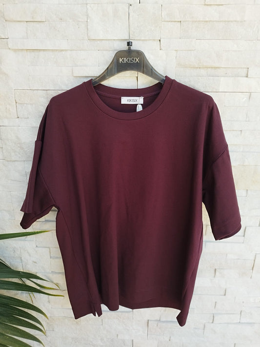 Top a scatolina con manica corta colore vinaccia
