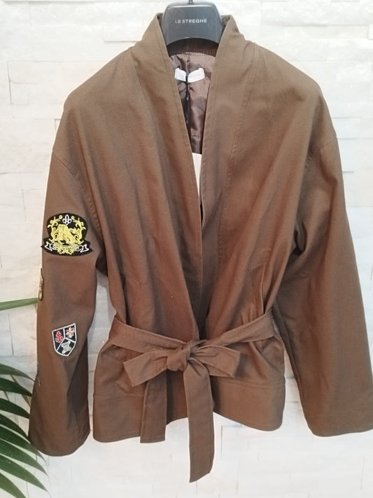 Giacca kimono con cintura colore moro