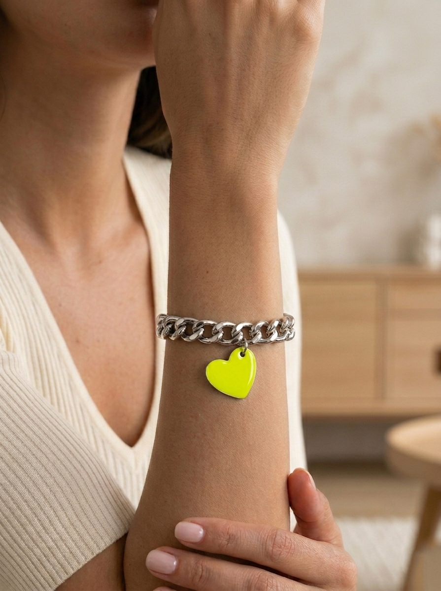 Bracciale catena con pendente smaltato vari colori