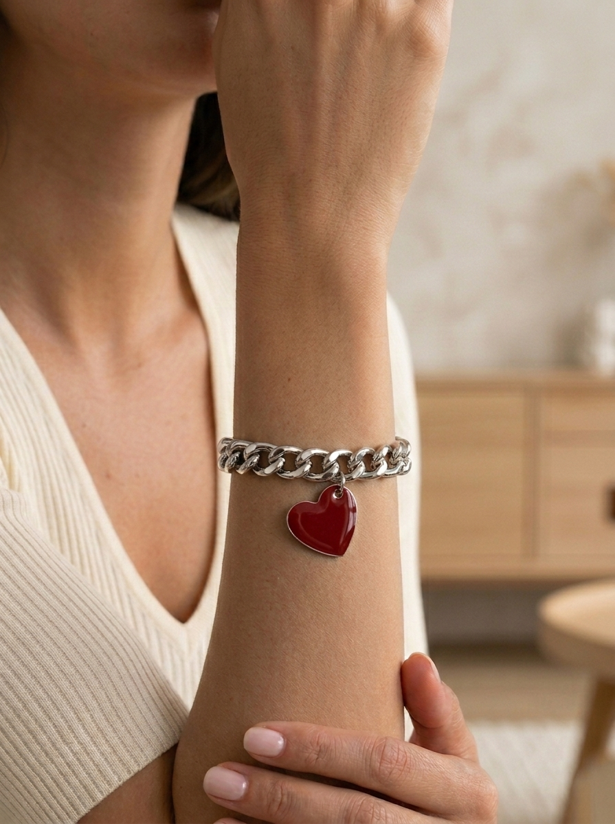 Bracciale catena con pendente smaltato vari colori