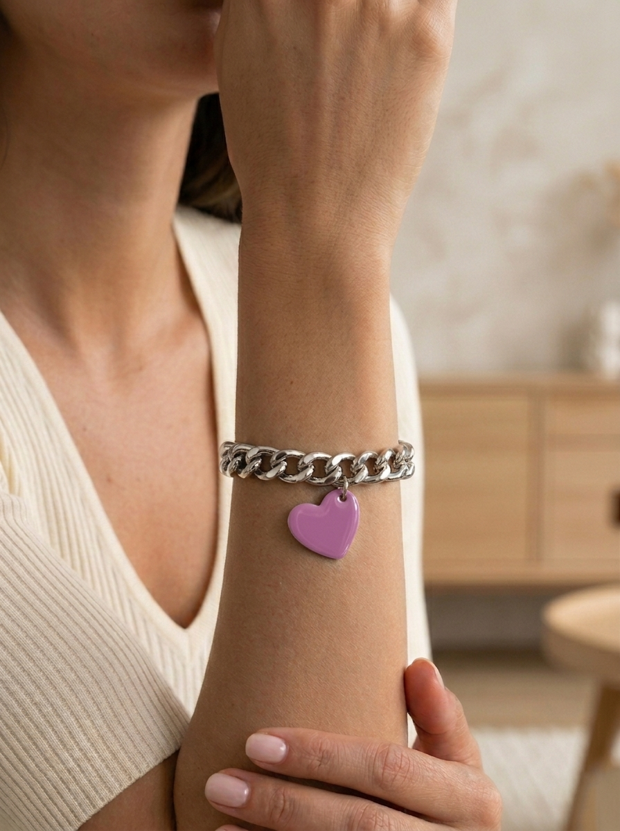 Bracciale catena con pendente smaltato vari colori