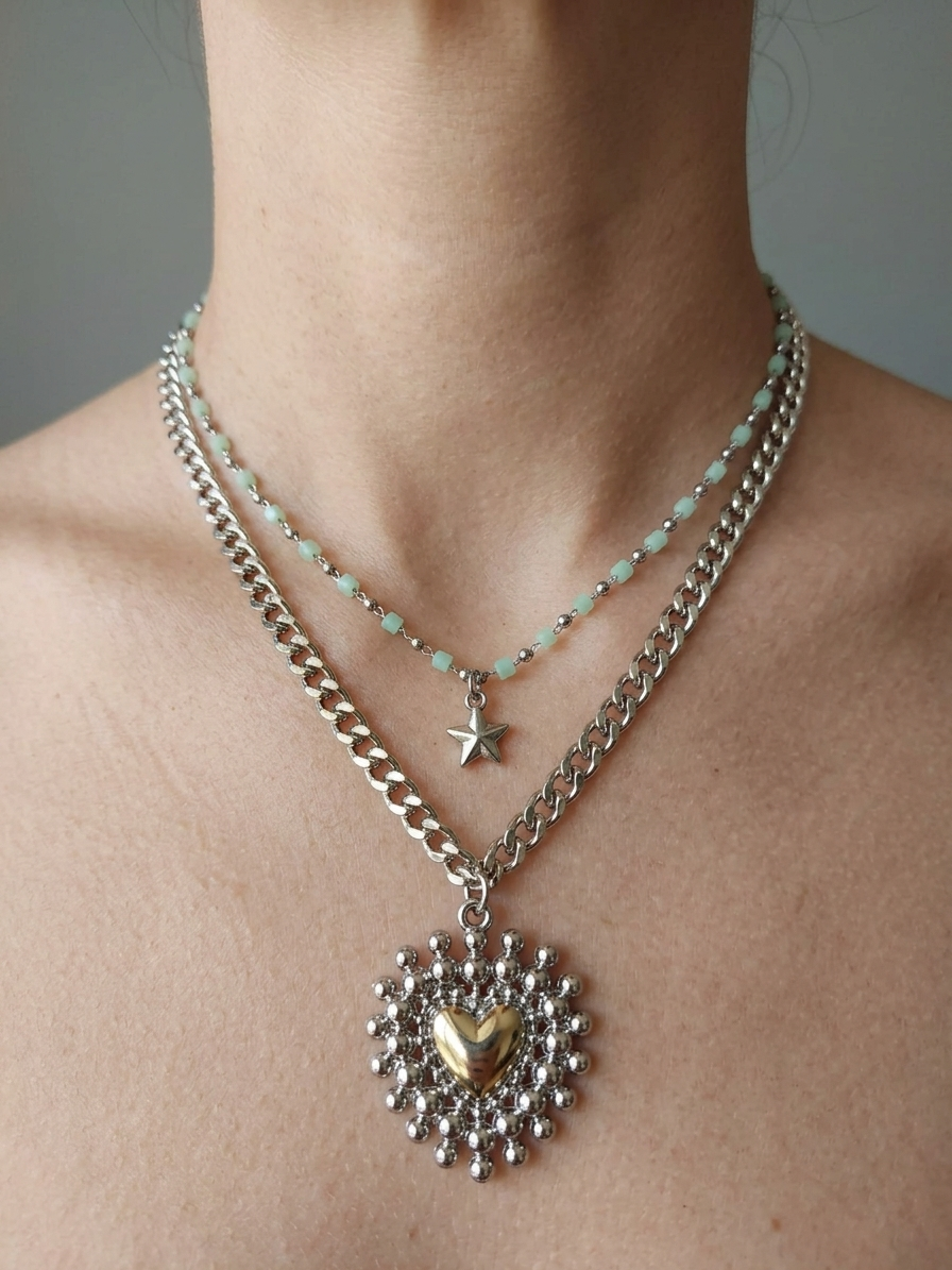 Collana Sole doppio filo rosario verde acqua