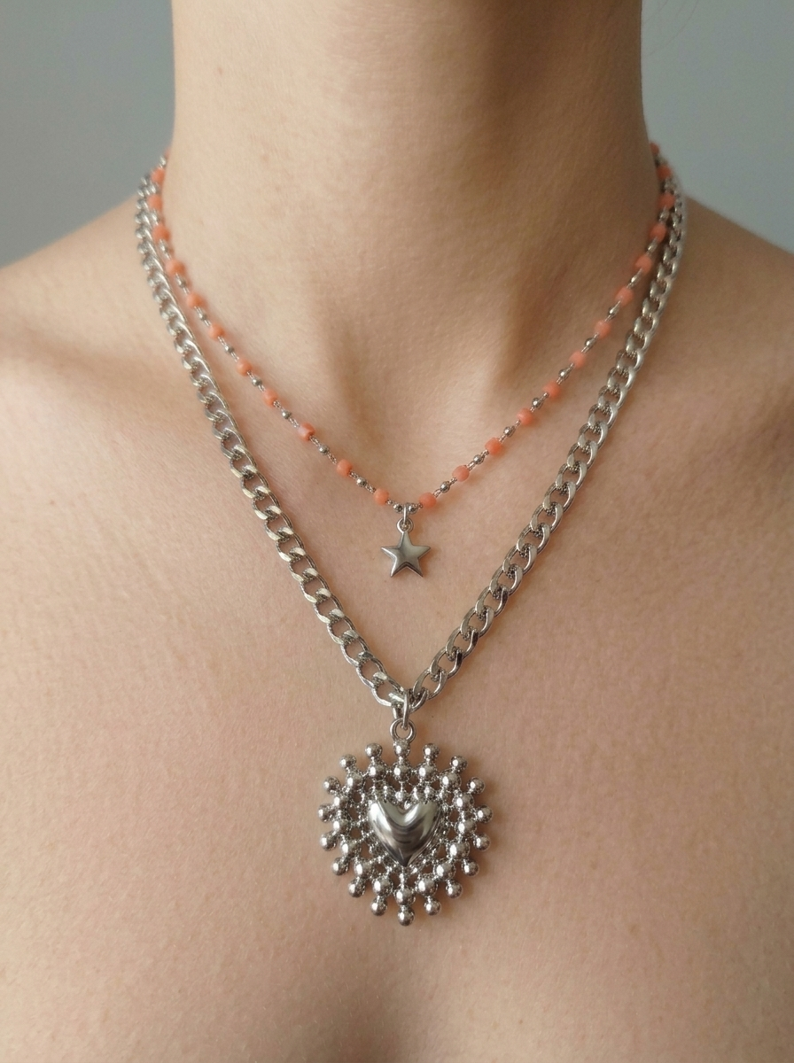 Collana Sole doppio filo rosario rosa
