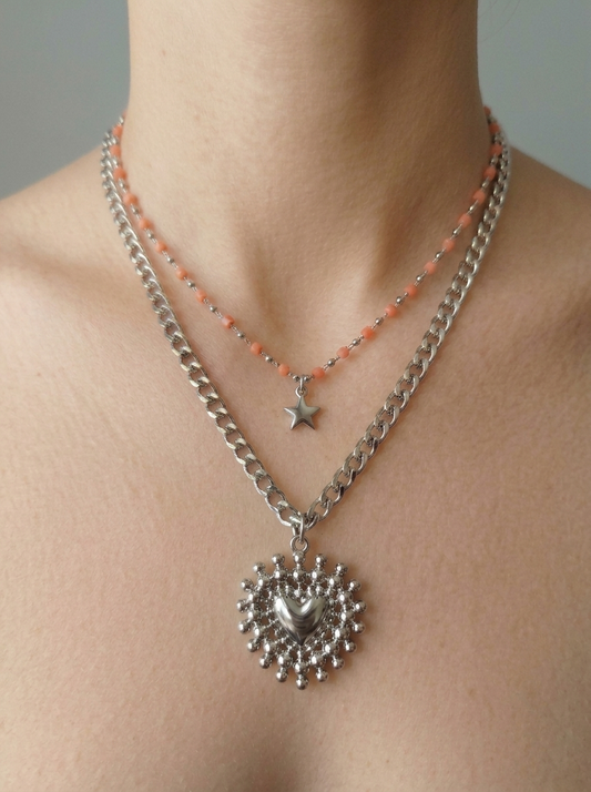 Collana Sole doppio filo rosario rosa