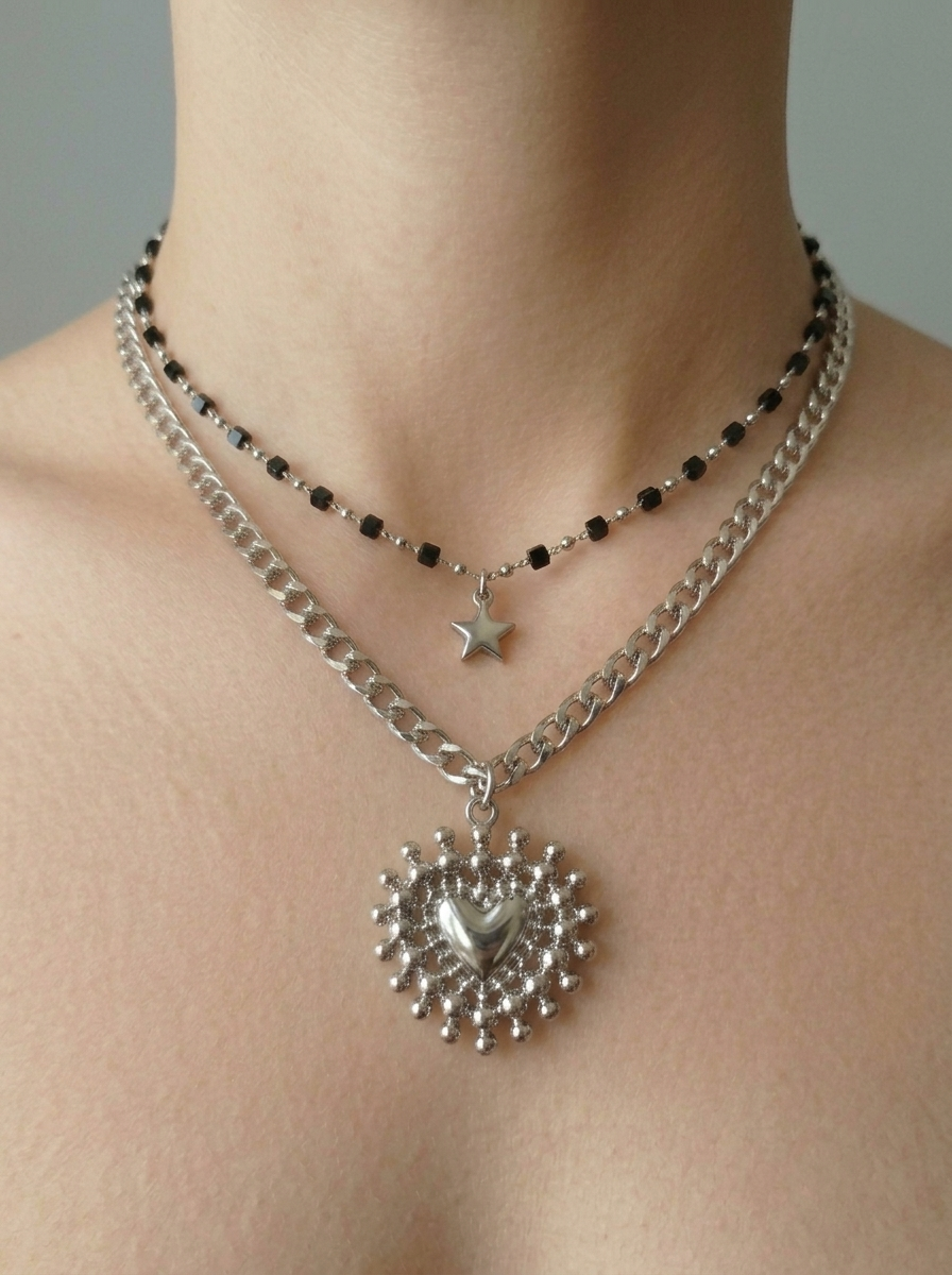 Collana Sole doppio filo rosario nero